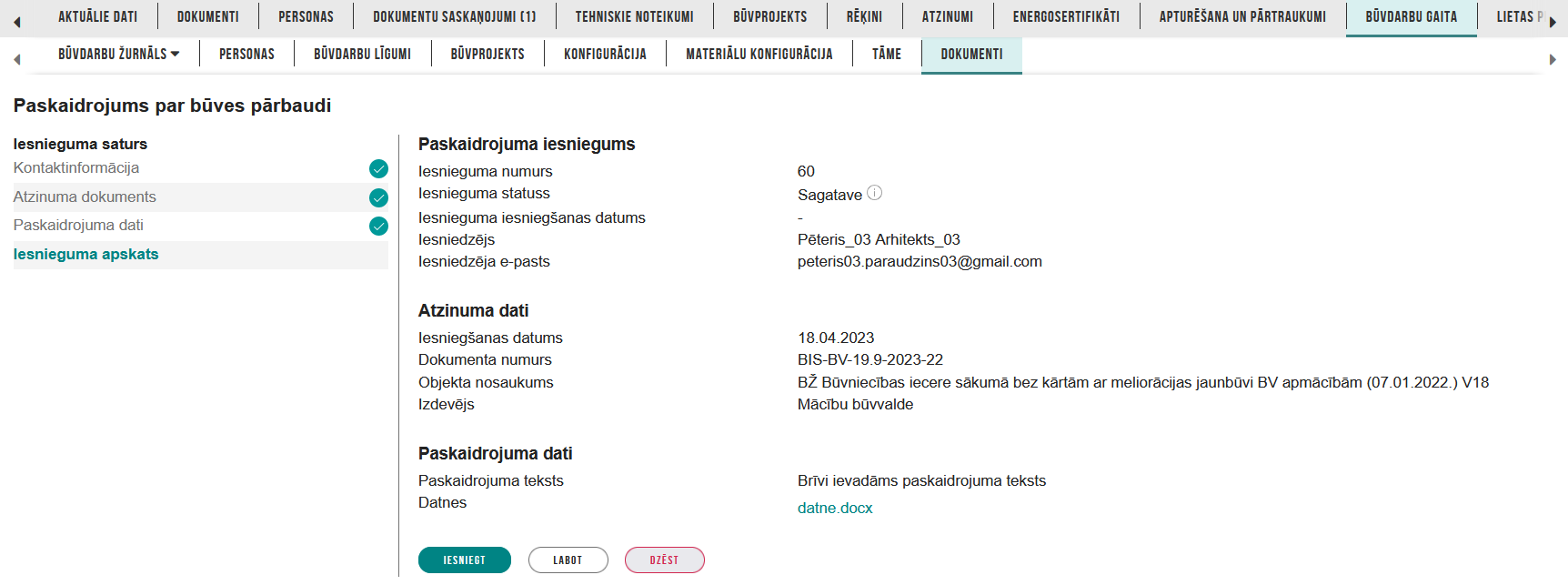 Attēls. Kopskats dokumentam %22Paskaidrojumu par būves pārbaudi%22.