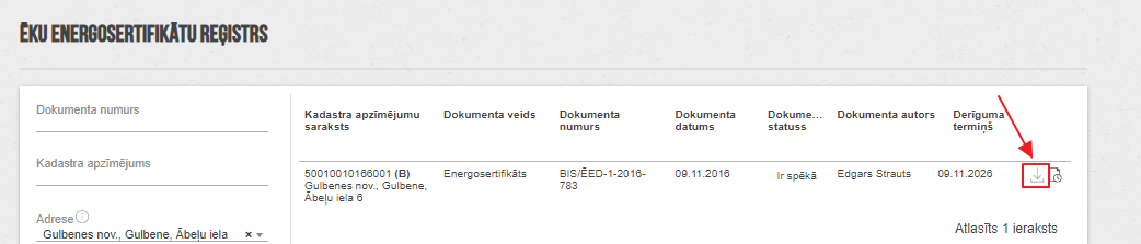 Attēls. Energosertifikāta PDF datnes lejupielāde