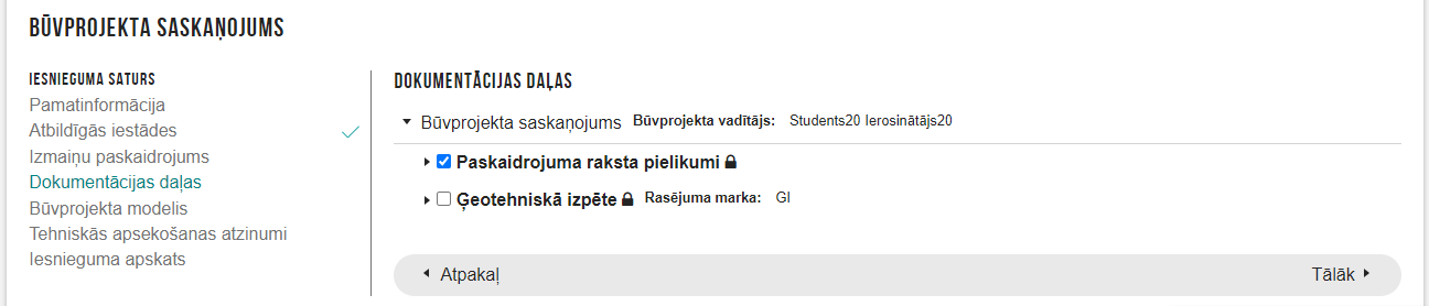 Attēls. %22Būvprojekta saskaņojums%22 solis %22Dokumentācijas daļas%22.