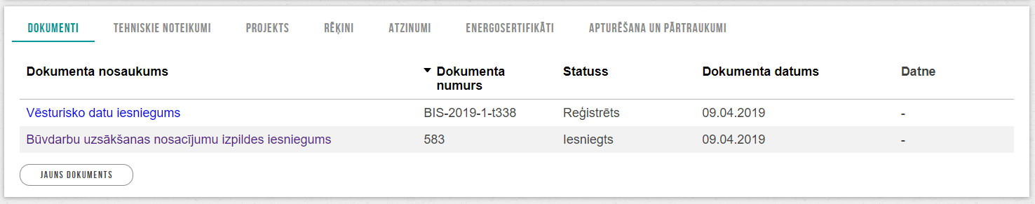 Attēls. Vēsturiskā iesnieguma un saistošā dokumenta atrādīšana pie lietas dokumentiem.