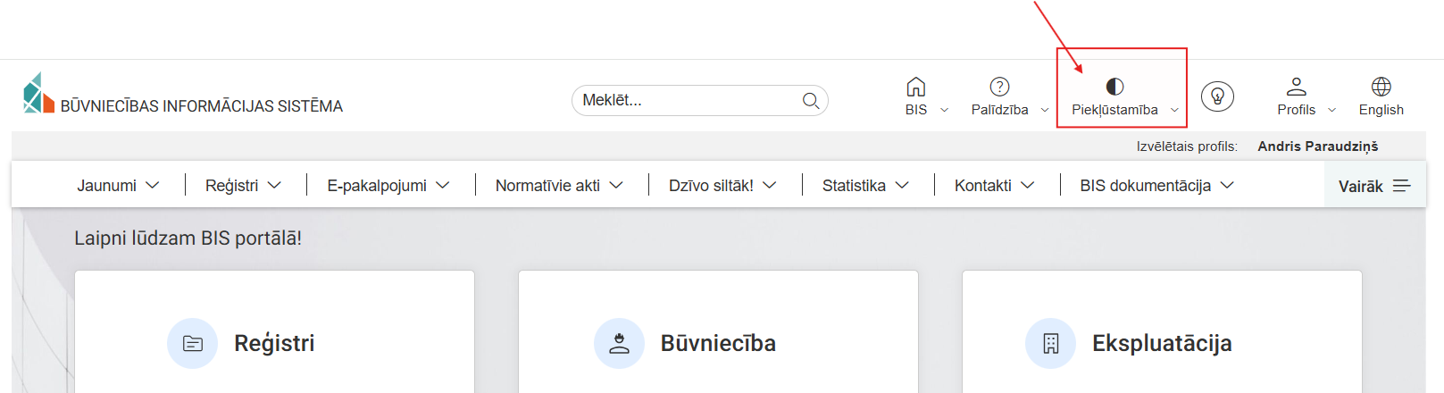 Attēls. Mājas lapas piekļūstamības opcija.