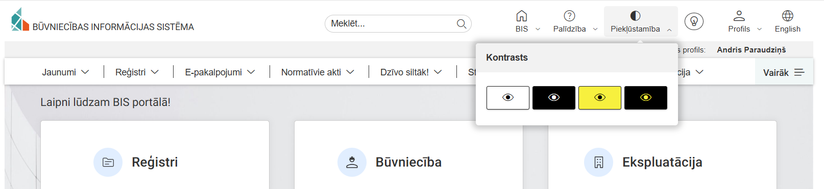 Attēls.Noklusējuma kontrasts un iespēja pārslēgt citu.