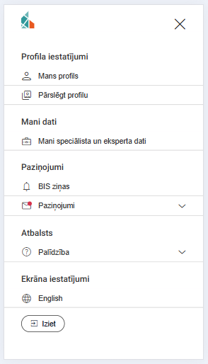 Attēls. Galvenes ātro ikonu izvērstais skats mobilajā ekrānā.