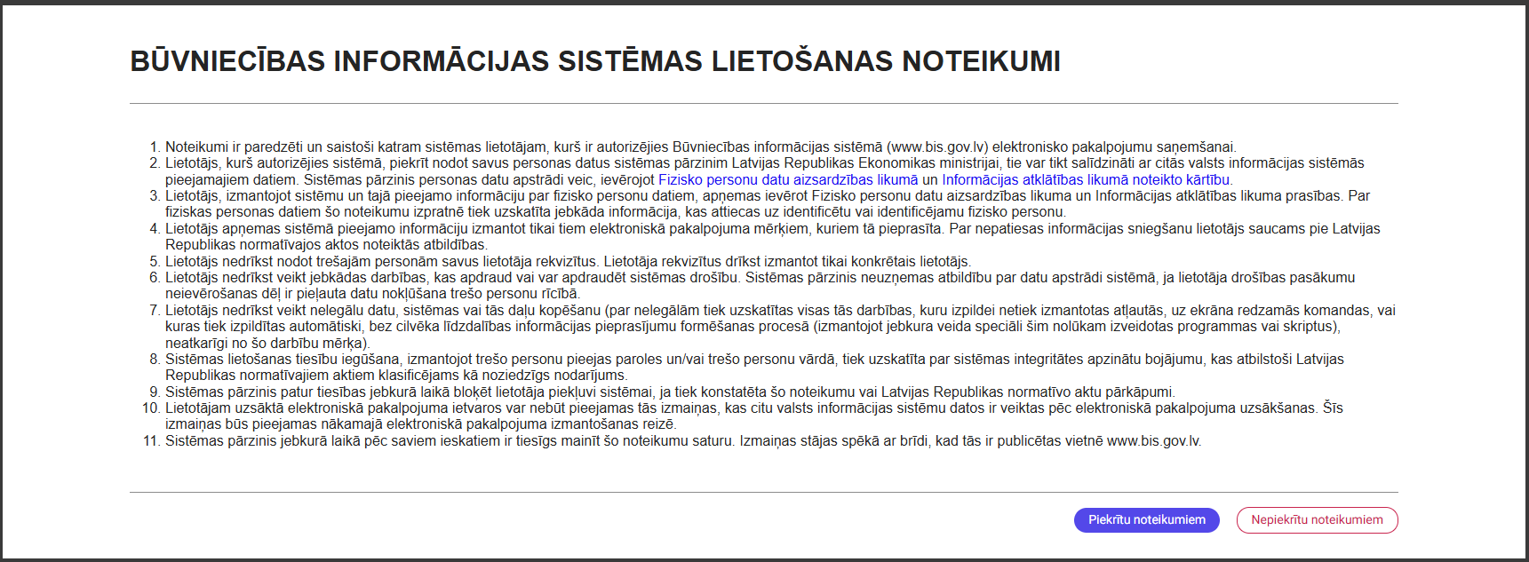 Attēls. Lietošanas noteikumu piekrišanas opcija.