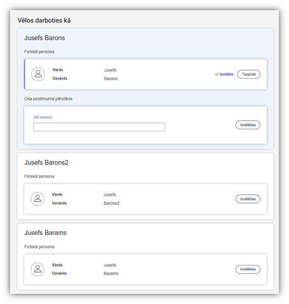 Attēls. Ārvalstnieka apvienoto personu profilu pārslēgšana BISP.