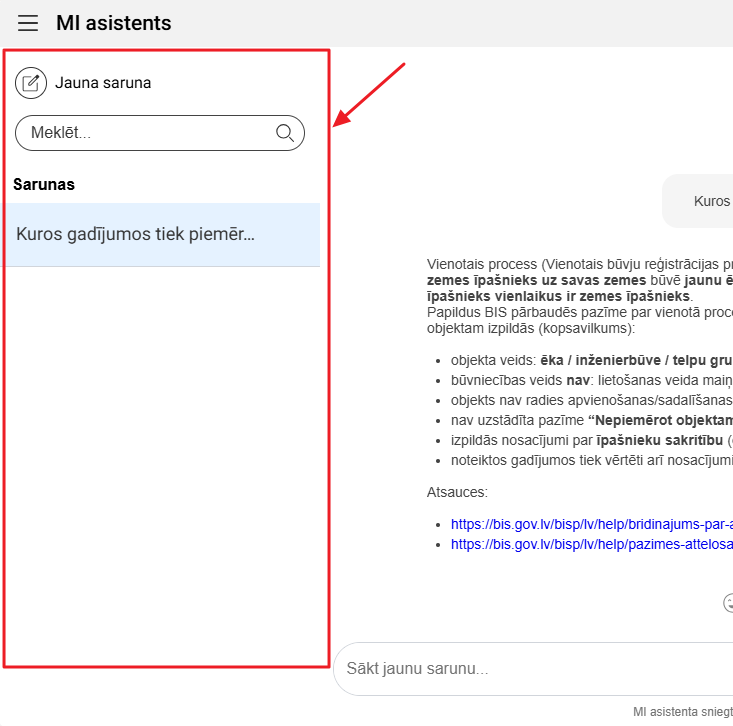 Attēls. MI asistenta izvēlne