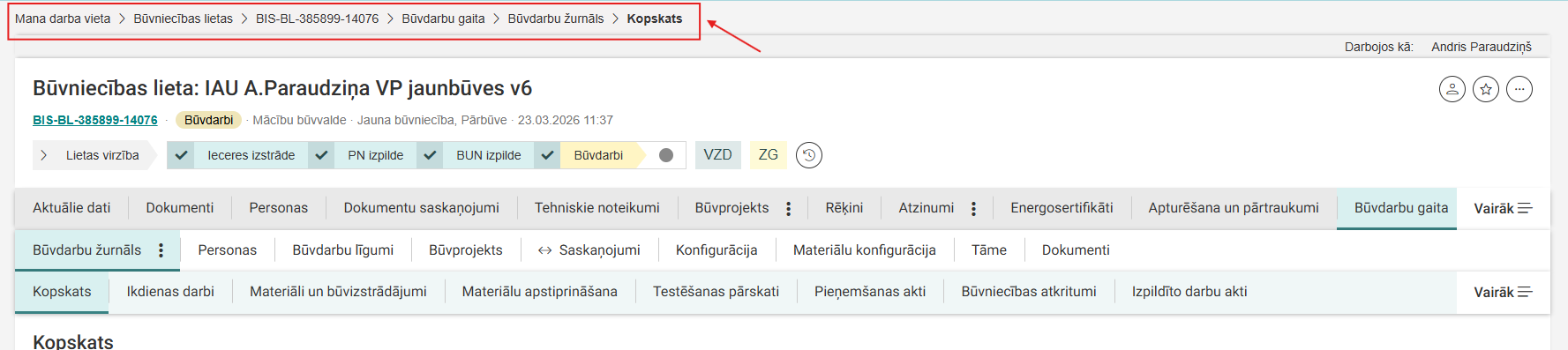 Attēls. Navigācijas ceļš sistēmā.