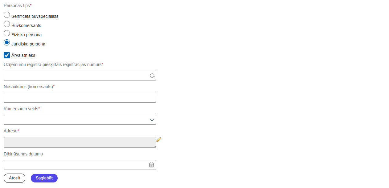 Attēls. Ārvalstnieka juridiskas personas datu ievades bloks.