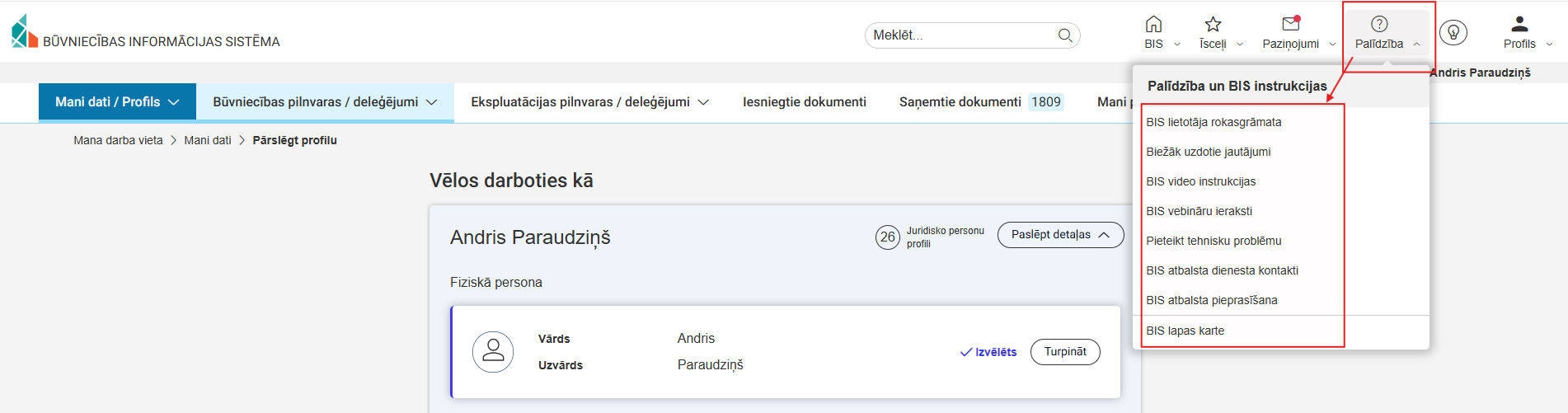 Attēls. Palīdzības lapas atvēršana.