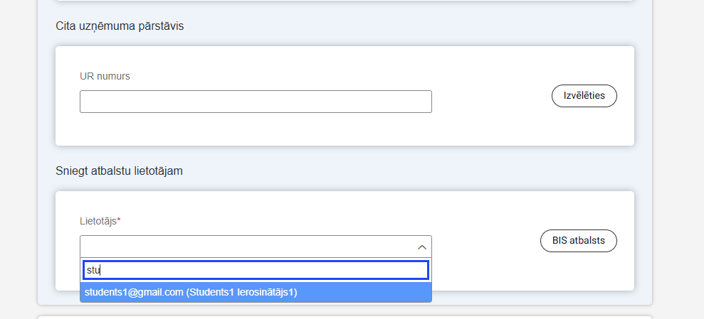 Attēls. Lietotāja meklēšana atbalsta sniegšanai