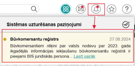 Sistēmas uzturēšanas paziņojumu apskates ikona