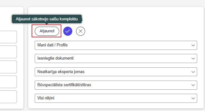 Attēls. Noklusēto ātro saišu uzstādīšana.