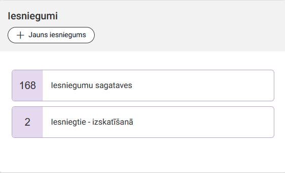Attēls. Pārvaldnieka darba virsmas bloks %22Iesniegumi%22.