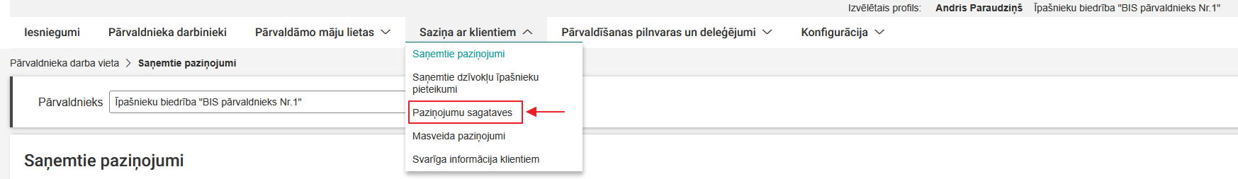Attēls. Atvērt sadaļu Paziņojumu sagataves.