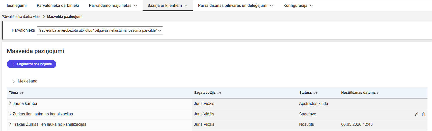 Attēls. Masveida paziņojumu saraksts.