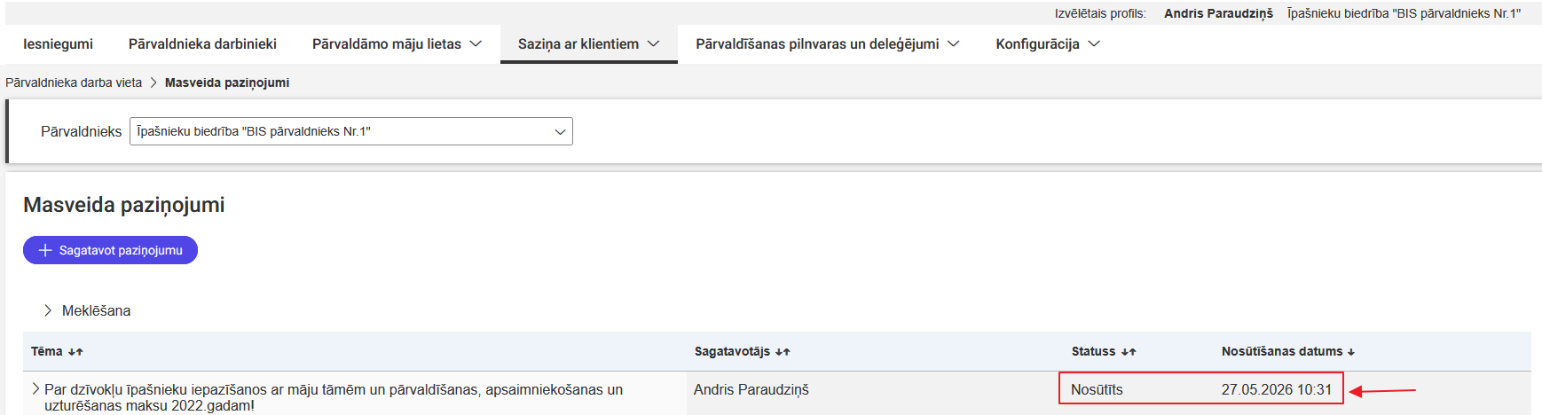 Attēls. Nosūtīti masveida paziņojumi.