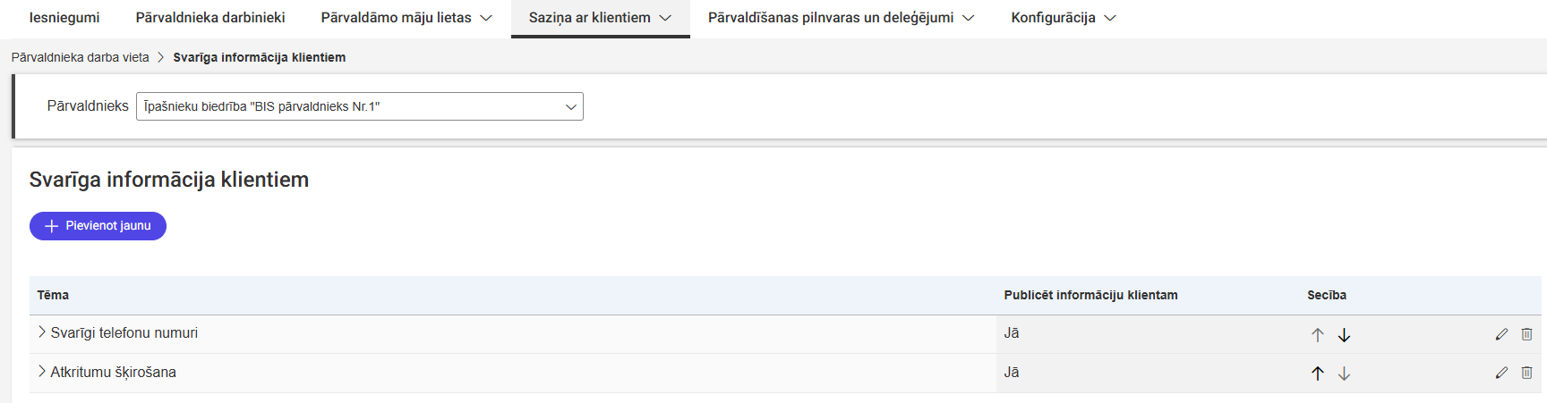 Attēls. Sadaļa %22Svarīga informācija klientiem%22.