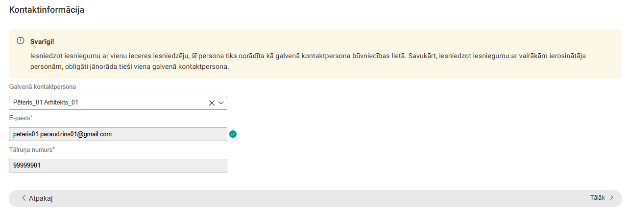 Attēls. Verificēts e-pasts kontaktpersonai.