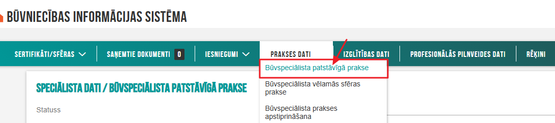 Attēls. Atvērt Patstāvīgās prakses datu formu.