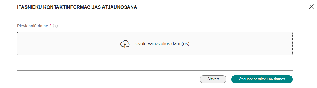 Attēls. Īpašnieku kontaktinformācijas atjaunošana.
