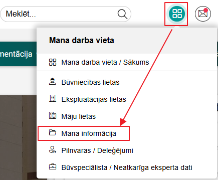 Attēls. Sadaļas %22Mana informācija%22 izvēle