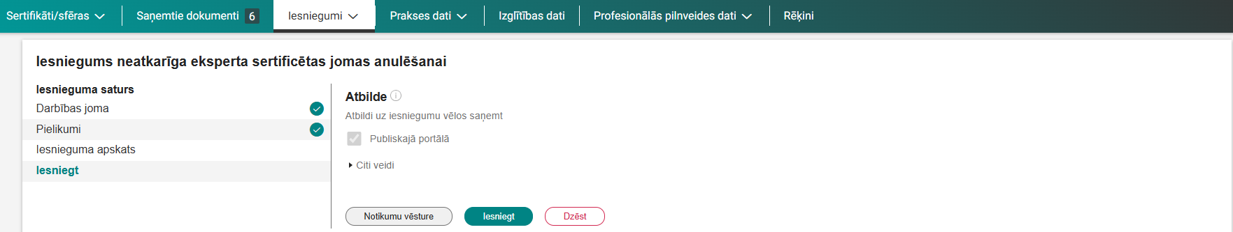 Attēls. Pieteikuma solis %22Iesniegt%22.