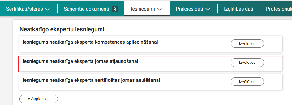 Attēls. Uzsākt jauna iesnieguma veidošanu.