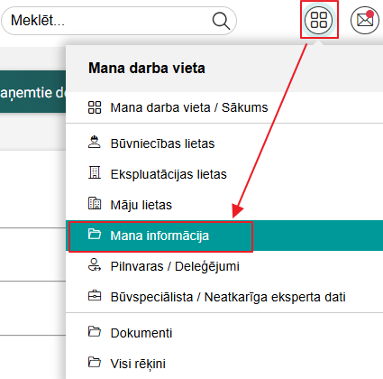 Atvērt sadaļu %22Mana informācija%22.