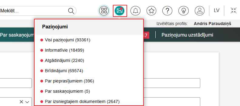 Attēls. Sadaļa %22Paziņojumi%22.
