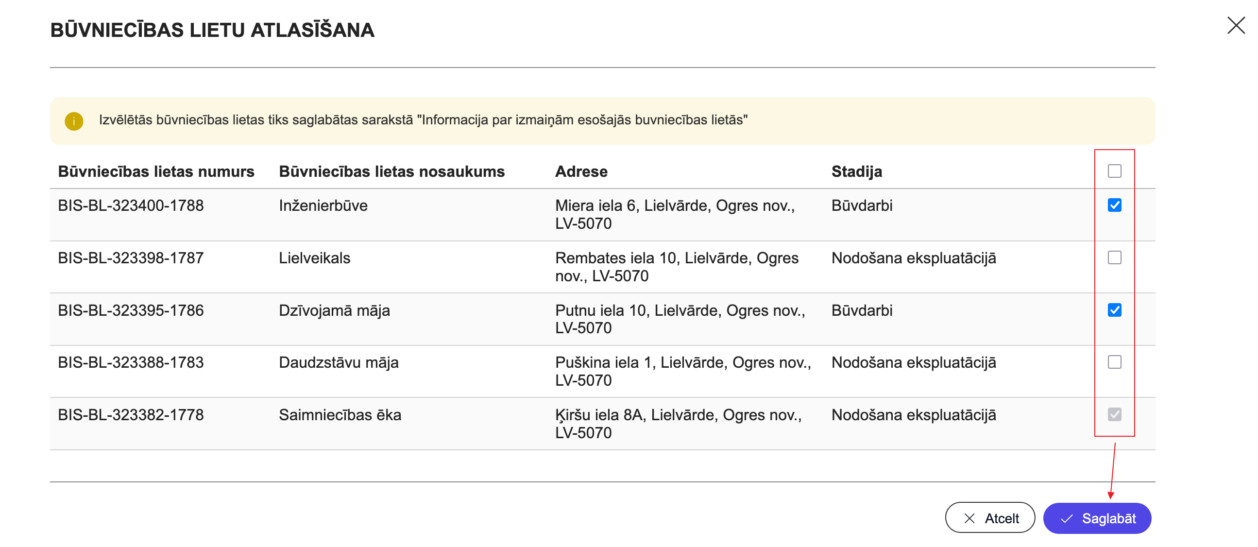 Attēls. Būvniecības lietu saraksts.