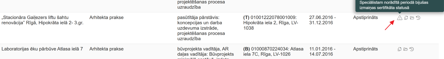 Attēls. Informatīva ikona par to, ka speciālistam bijušas izmaiņas sertifikāta statusā.