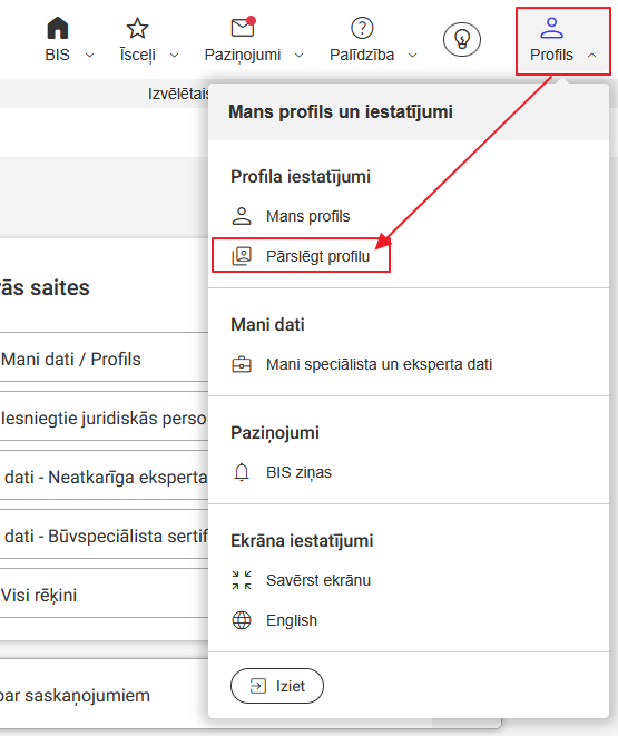 Attēls. Izvēlēties pārslēgties uz citu profilu.