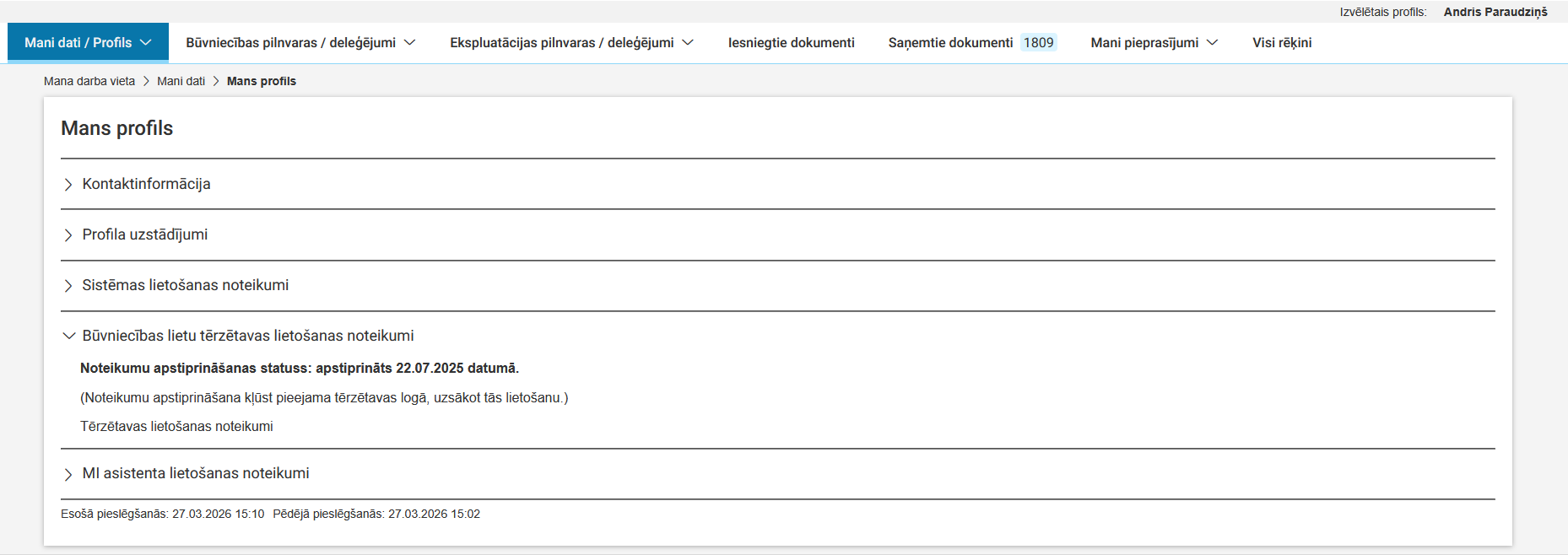 Attēls. Būvniecības lietu Tērzētavas lietošanas noteikumi.
