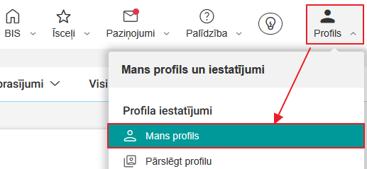 Attēls. Atvērt %22Mans profils%22.