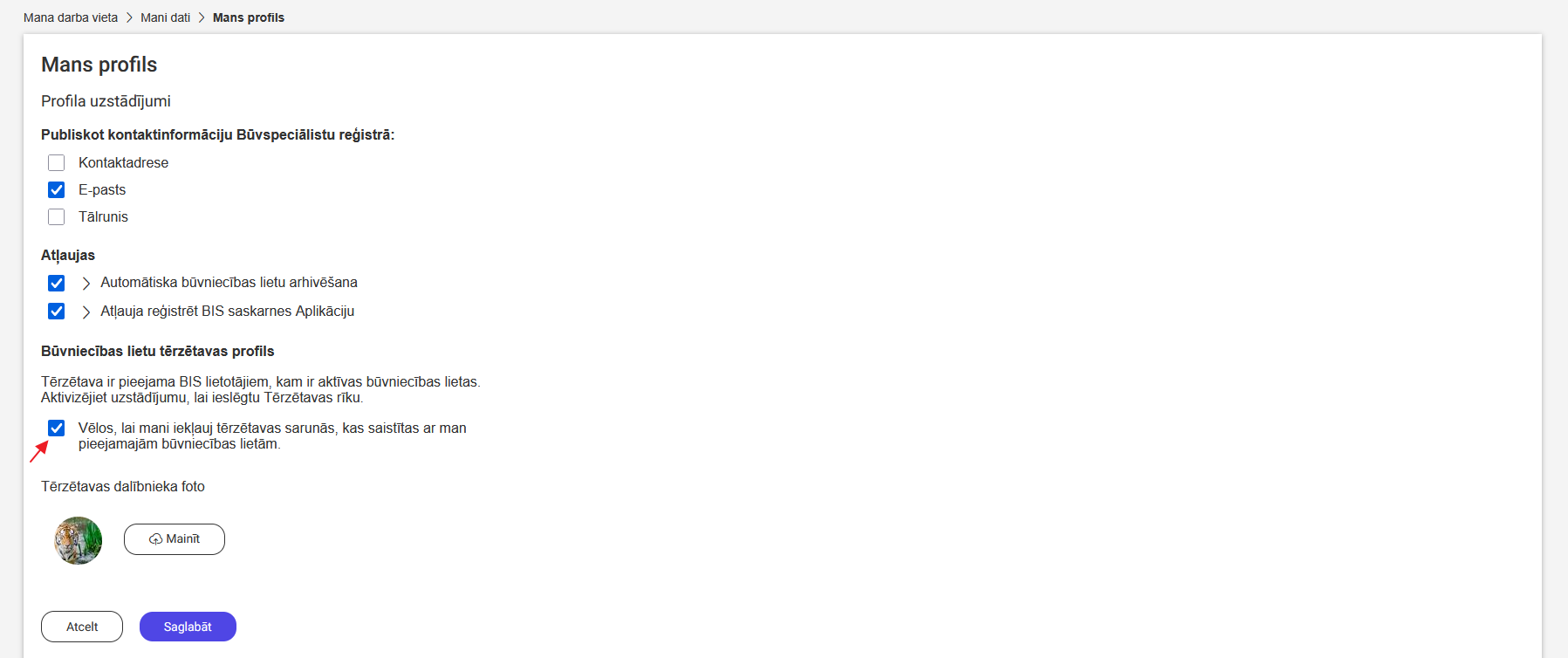Attēls. Lietotāja tērzētavas uzstādījumi.