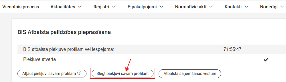 Attēls. Slēgt piekļuvi savam profilam.