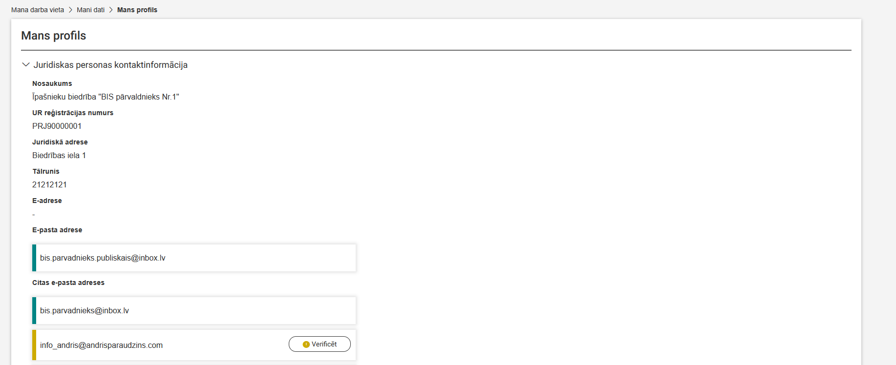 Attēls. Juridiskas personas profils.