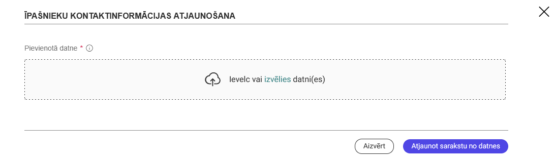 Attēls. Īpašnieku kontaktinformācijas atjaunošana.