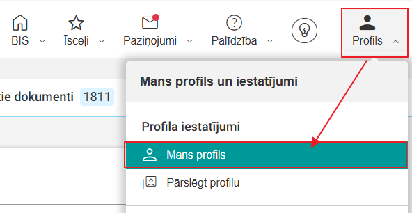 Attēls. Atvērt sadaļu %22Mans profils%22.