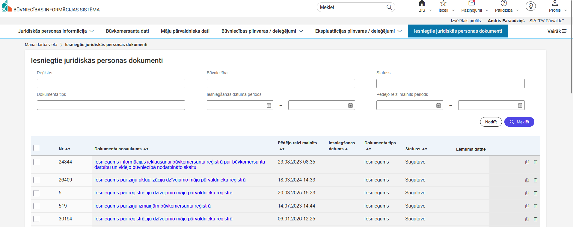 Attēls. Iesniegtie juridiskās personas dokumenti.
