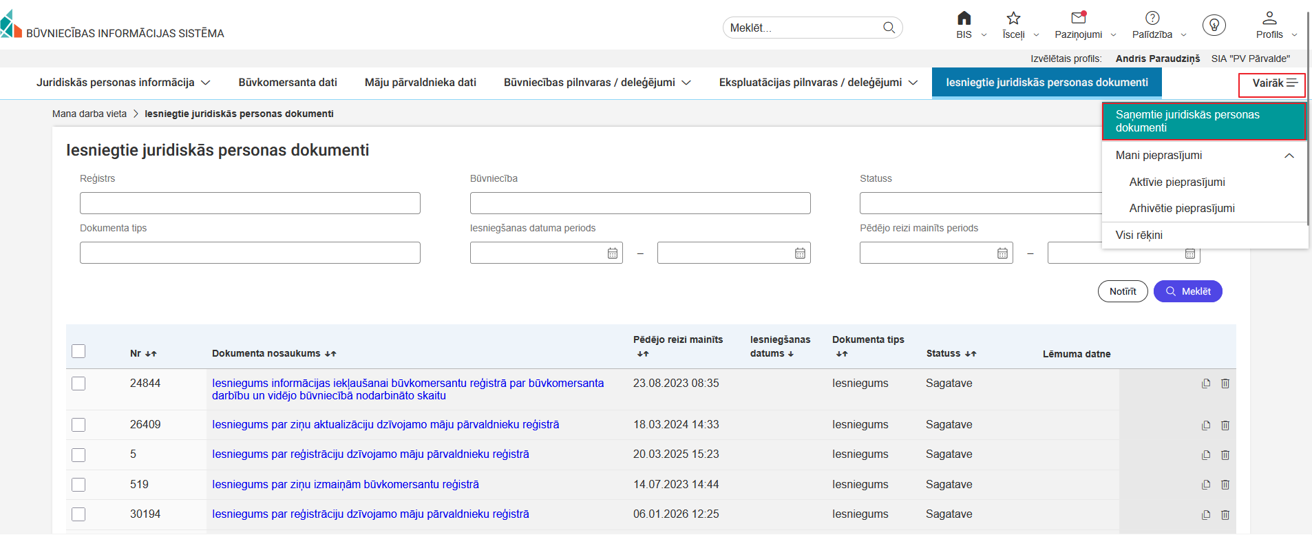 Attēls. Saņemtie juridiskās personas dokumenti.