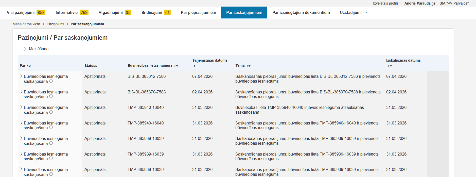 Attēls. Saskaņojumu sadaļa.