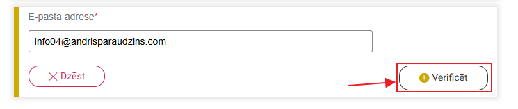 Attēls. Verifikācija poga pie norādītā e-pasta profilā.