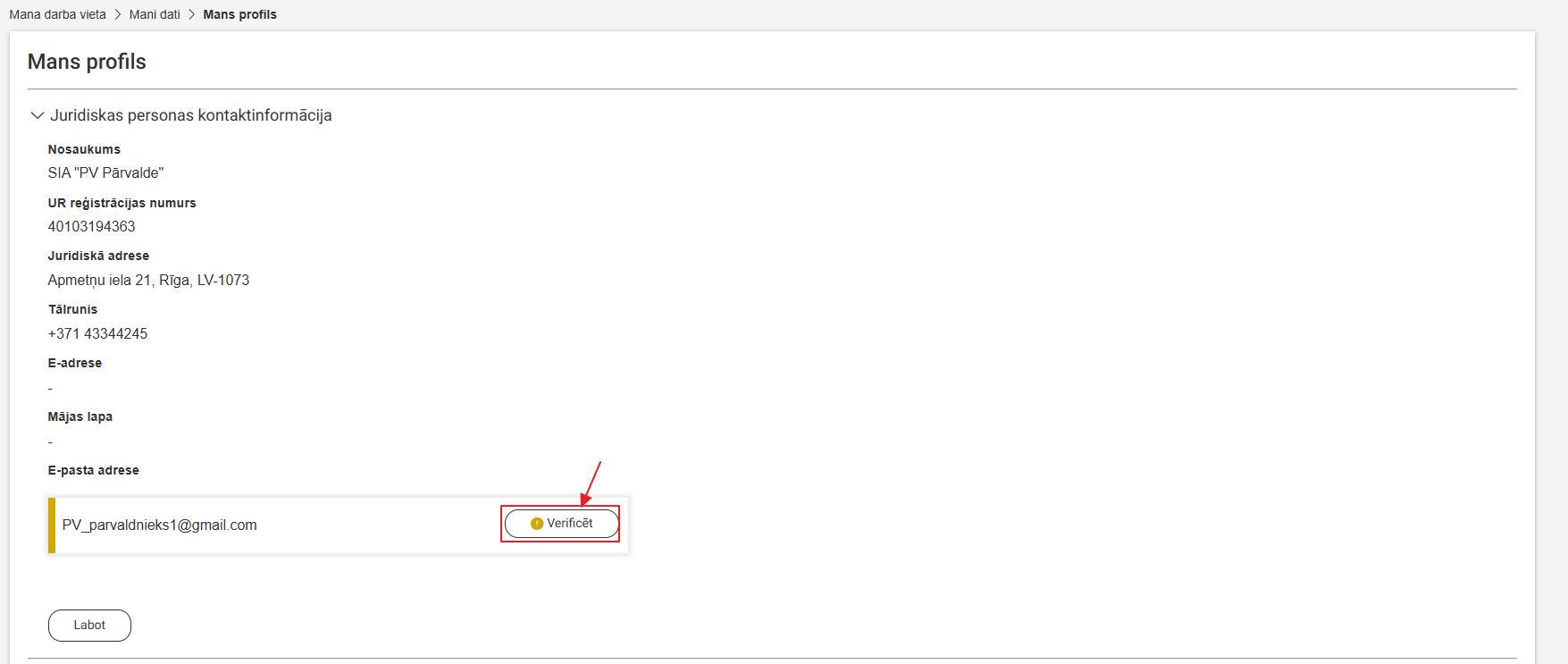 Attēls. Poga “Verificēt”.