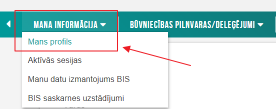 Attēls. Sadaļas %22Mans profils%22 izvēle