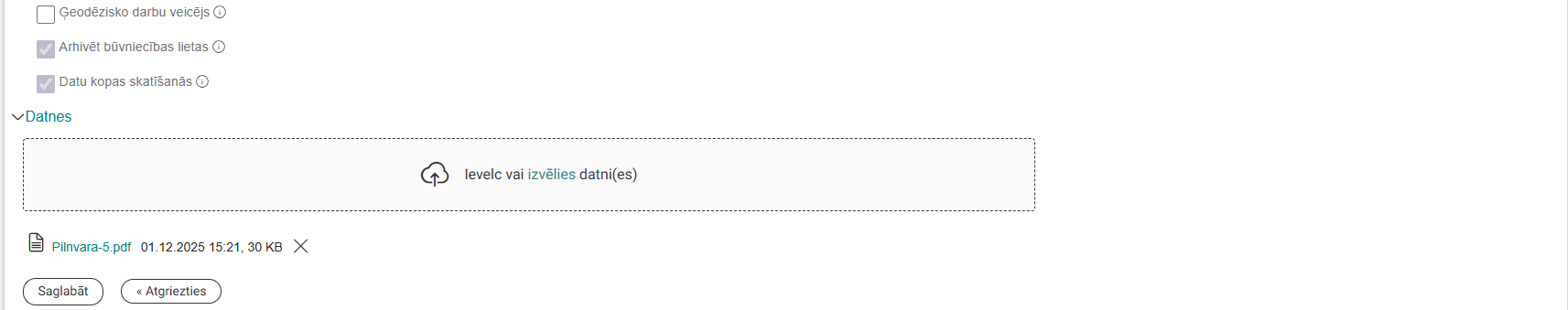 Attēls. Jaunas pilnvaras veidošanas forma.