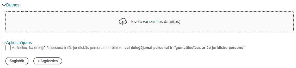 Attēls. Apliecinājums par deleģējamo personu.