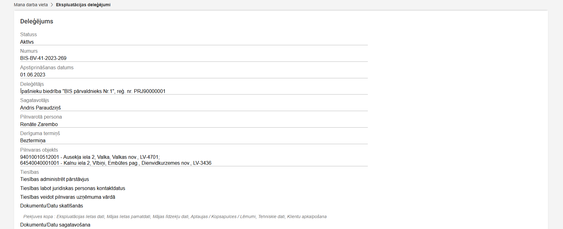 Attēls. Kopējās darbības pilnvaras un deleģējuma detalizētajā formā
