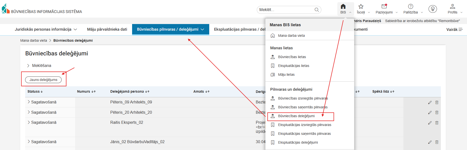 Attēls. Juridiskas personas deleģējuma izveidošana.