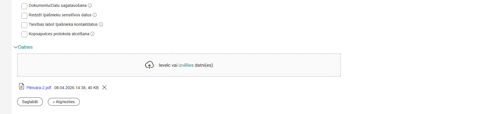 Attēls. Pārvaldīšanas tiesību pilnvaras izveidošanas forma.